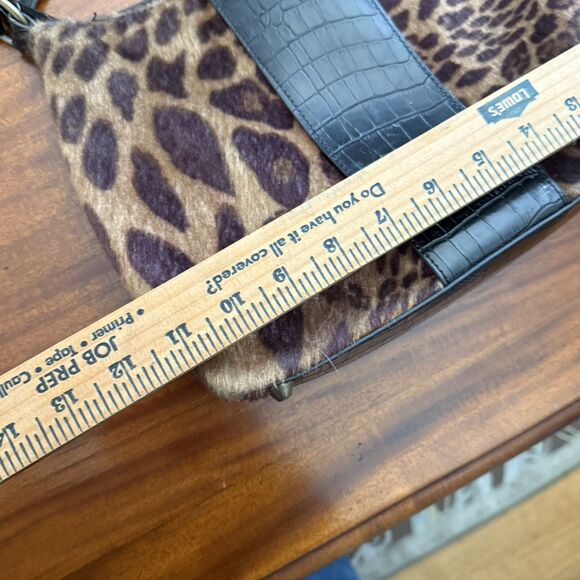 Coldwater Creek‎ Leopard Print Faux Fur Shoulder Bag Faux Crocodile Medium Purse - Picture 10 of 12